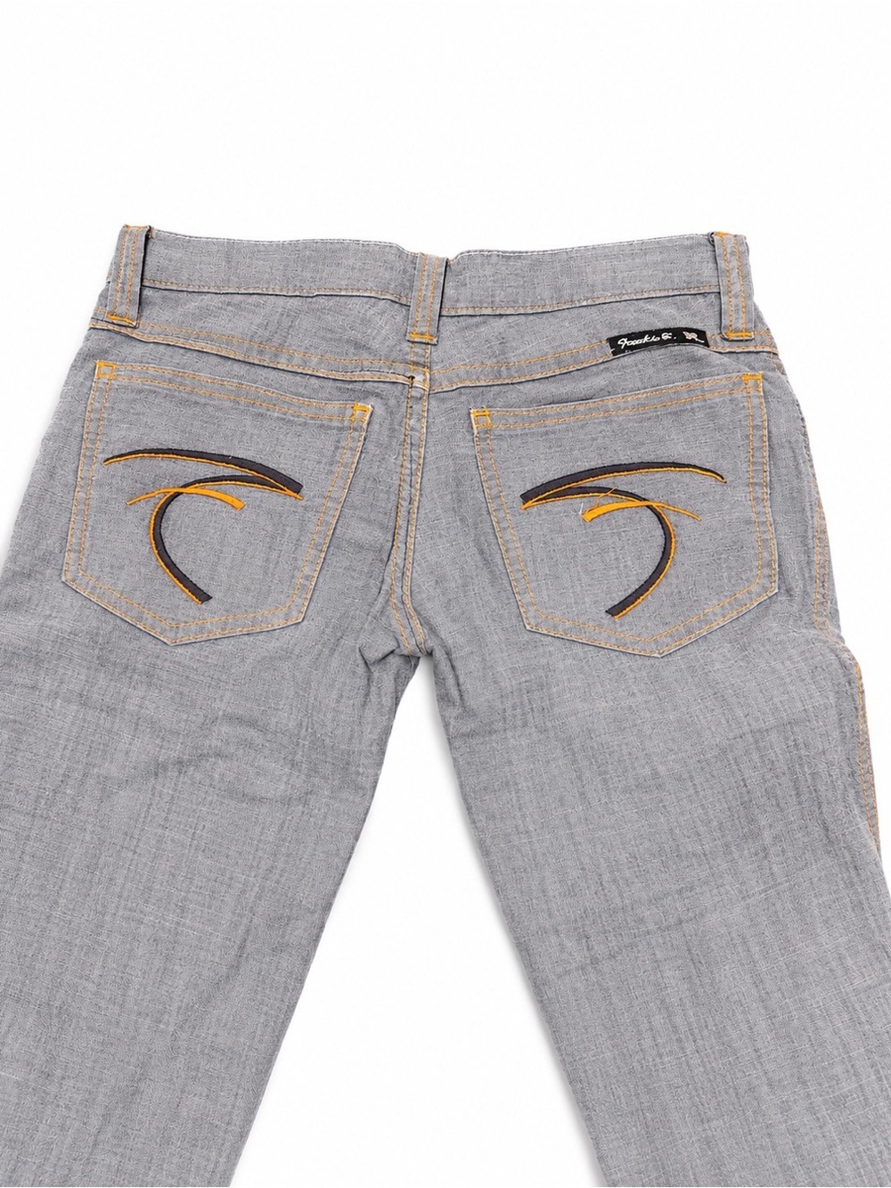 Frankie B Y2K Low Rise Flare Jeans Gray Chambray Embroidered Pockets USA XXS - Picture 3 of 6